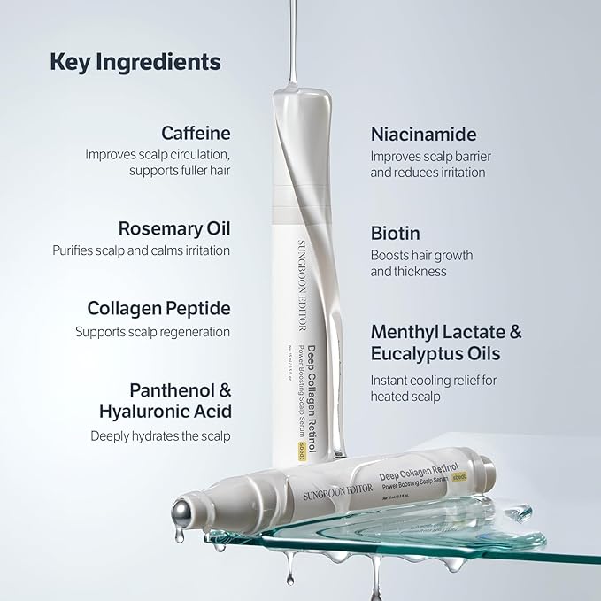 SUNGBOON EDITOR Deep Collagen Retinol Scalp Serum |Roll-On Hair Growth&Thickening Serum |Dry, Itchy Scalp Treatment |Caffeine +Biotin +Rosemary |Stocking Stuffers for Women |Korean Hair Care,0.5 fl oz