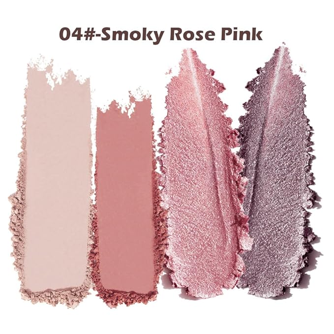Nude Eyeshadow Palette 4 Colors, Smoky Pink Rose Matte Shimmer Eye Shadow Quad, Soft Pink Neutral Shades, High Pigment Long-Lasting Blendable Formula, Perfect for Romantic Daily Looks, 4#