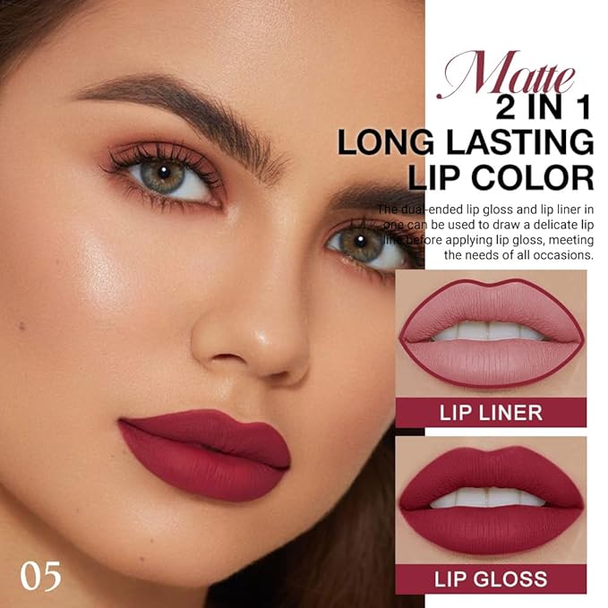 evpct 1Pcs Cherry Frost Red Matte Lip Liner and Liquid Lipstick Stain Makeup Set for women, Red Long Lasting Smudge Proof Lipstick labiales matte mate larga duracion listip 24 hours originales,05#