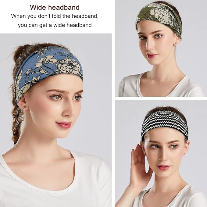Boho Headbands For Women Fashion Wide Headband Yoga Workout Head Bands Hair Accessories Band 6 Pack
