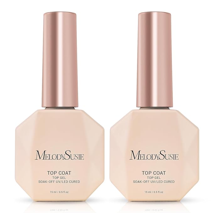 MelodySusie No Wipe Glossy Top Coat Long Lasting Shine Finish Soak Off UV LED Nail Lamp Nail Polish Art Design Manicure Kit Perfect Gifts for Women Girls 2 Pcs 15ml Clear