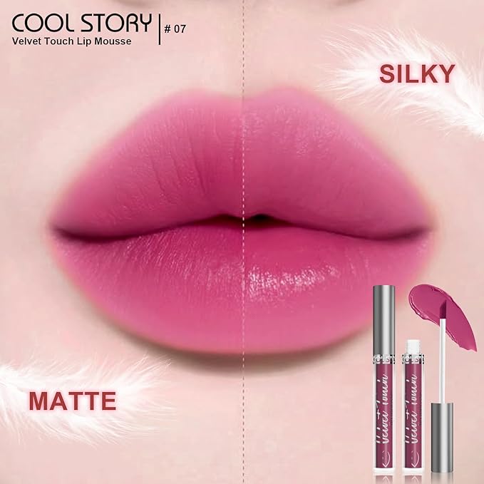 COOL STORY Velvet Lip Stain Mousse, Lip Tint Long-Lasting Waterproof Matte Finish (07)