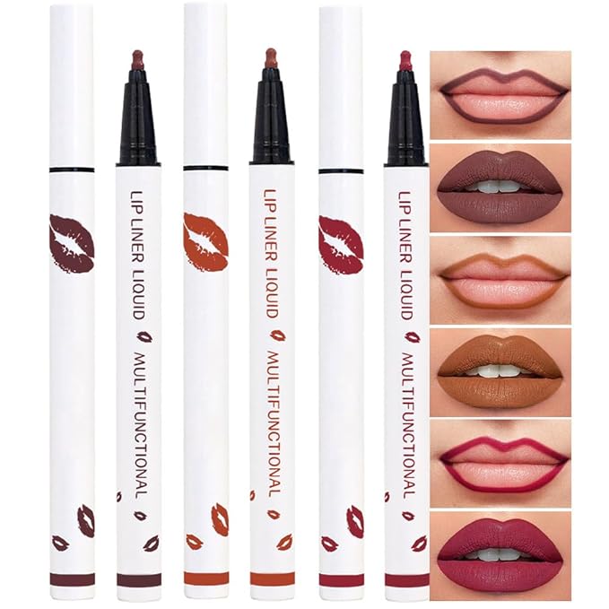 Kaely 3Pcs Chocolate Nude Brown Wine Longwear Liquid Lip Liner Waterproof, 24 Hour Long Lasting Lip Liner Stain Marker Pen, 2-in-1 Matte Semi Permanent Lipliner & Lipstick, 11+12+14
