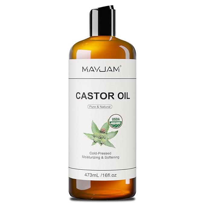 MAYJAM Organic Castor Oil 16 oz, 100% Pure Cold Pressed Castor Oils for Hair Growth, Eyebrows, Eyelash, USDA Certified Caster Carrier Oil for Body, Skin & Face Moisturizer