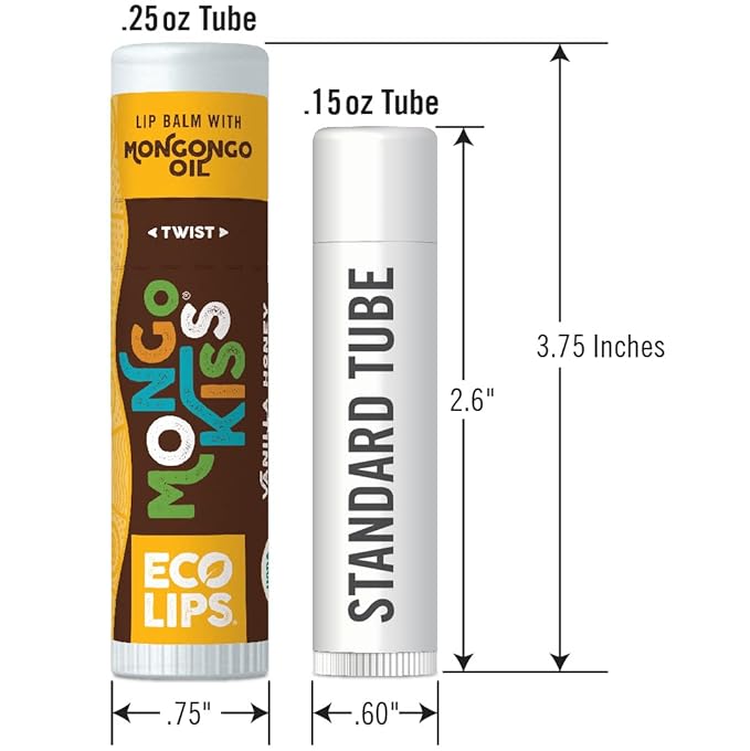 LIP BALM Mongo Kiss 6-Pack by Eco Lips 100% Organic Beeswax & Cocoa Butter Lip Care with Mongongo Oil - Soothe & Moisturize Dry & Cracked Lips - Made in USA. (Unflavored)
