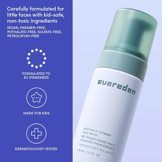 Evereden Fragrance Free Kids Face Wash: 3.4 fl oz. | Gentle Unscented Skin Care | Non-toxic and Clean Ingredients | Multi-Vitamin Skin Care for Kids