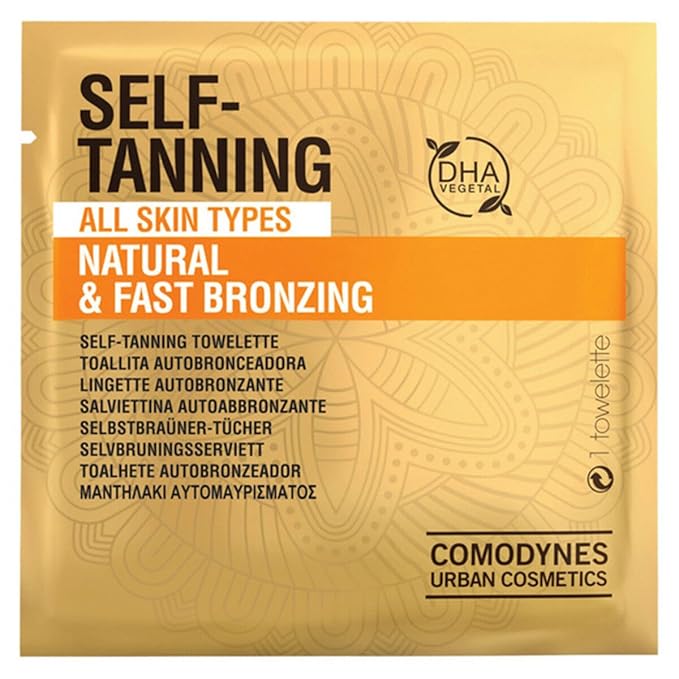 COMODYNES Self-Tanning Towelettes Gold- Natural and Fast Bronzing - For All Skin Types - Individually Wrapped Towelettes - Natural Tanning