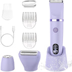 3-in-1 Electric Razor IPX7 Waterproof Bikini Trimmer Wet & Dry Use Painless Personal Trimmer Groomer for Ladies Face Body Legs Bikini Public Hairs Electric Lady Shaver with Replaceable Heads