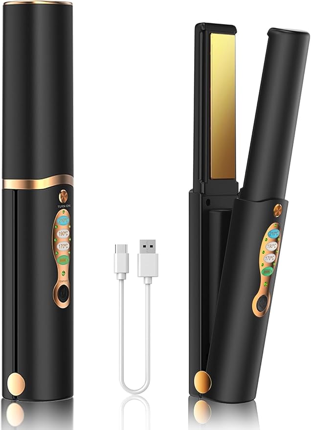 Portable Titanium Cordless Hair Straightener for Edges Bangs, Heat Up in Seconds & Lasts Up to 50 Minutes & USB C Rechargeable, Dual Voltage Mini Travel Flat Iron Hair Straightening-Not for Thick Hair