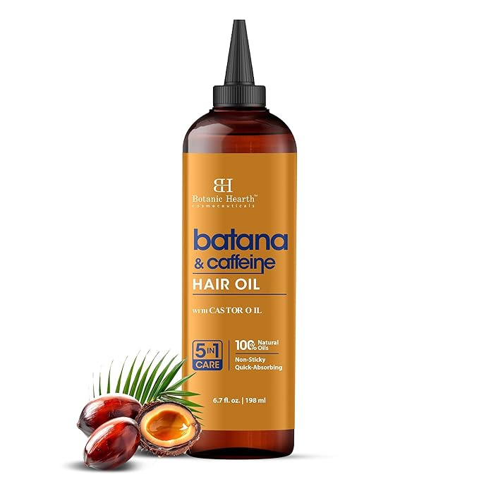 Botanic Hearth Hair Oil for Hair Growth | Strengthening Dry, Frizzy, Damaged Hair & Scalp Treatment | No Parabens or Harmful Sulfates | All Hair Types | Batana & Caffeine Hair Oil - 6.7 Fl Oz