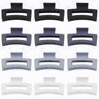12 Pcs Medium Hair Clips for Women, 3.5 Inch Square Claw Clips, Colorful Hair Claw Clips for Thick and Thin Hair, Bulk Hair Accessories for Women and Girls- Grey