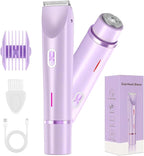 2 in 1 Bikini Trimmer for Women, Rechargeable Electric Razors for Women, Wet/Dry Use Lady Electric Shaver for Bikini Face Lip Underarm Legs Pubic Hair