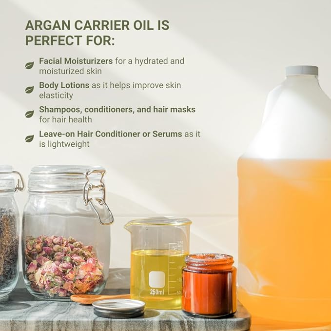Argan Oil for Hair Growth Oil 4 Gallon (Aceite de Argan) - 100% Pure Cold Pressed Moroccan Oils - Suitable for Colored & Damaged Hair, Face, Body Oils, Nail & Scalp