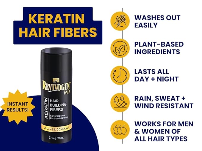 Revivogen MD Keratin Hair Building Fibers, Hairline Powder, Hair Fibers, Hair Fibers for Thinning Hair, Hair Fiber Spray, Thick Fiber for Hair Men and Women, Hair Filler, .9oz, Medium Brown
