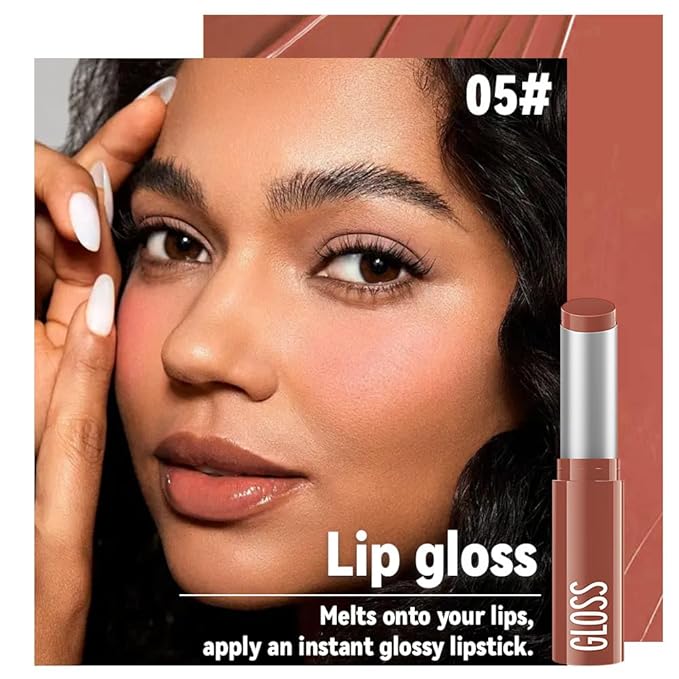 2Pc Butter Lipstick Tinted Lip Balm, Shine Moisturizing Plumper Lipstick for Women, Natural Nourishing Hydrating Lip Gloss Stain for Dry Lips, Lightweight Lip Liner Care Vegan Makeup, 04 & 05