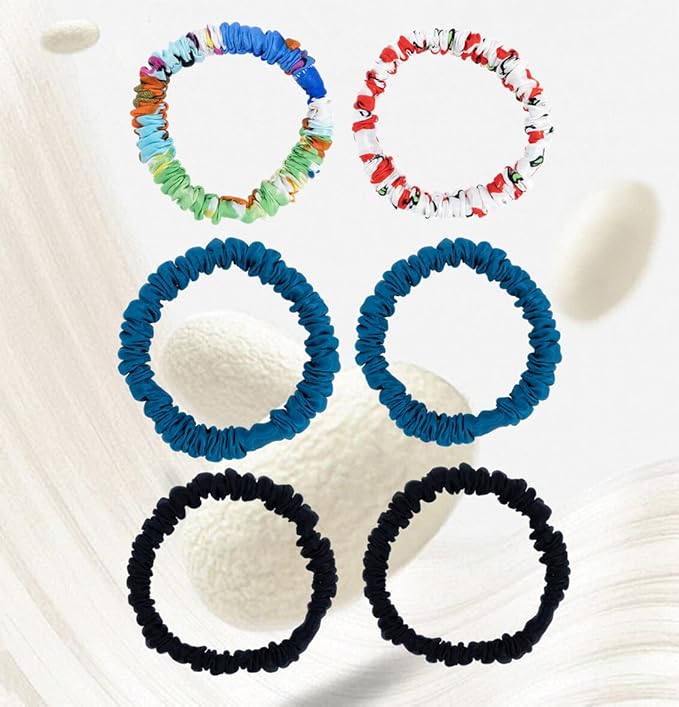 6 Pack 100% Muberry Silk Scrunchies for Women Luxury Hair Ties,No Damage Gentle Hair Bands,Ponytail Holders Silk Hair Ties for Thick and Thin or Curly Hair