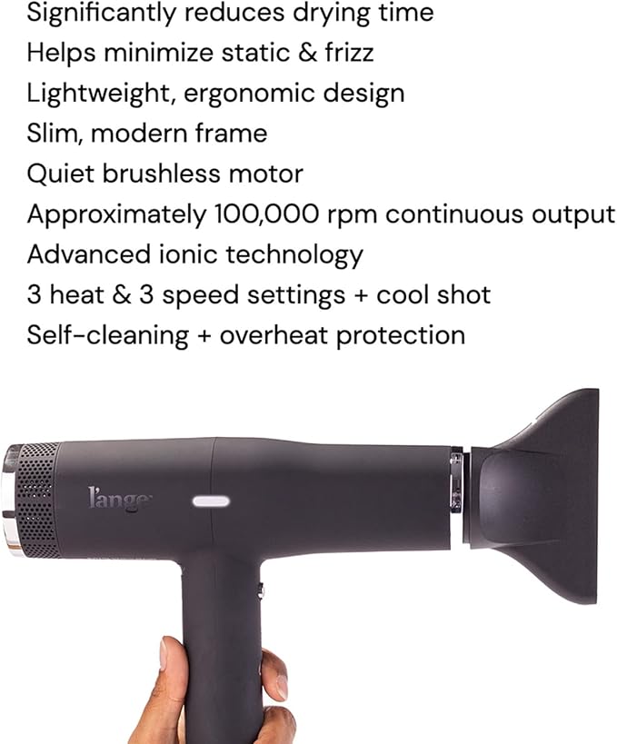 L'ANGE HAIR Le Styliste Luxury Hair Dryer | Quiet Brushless Blow Dryer with Diffuser | 1875 Watts for 4X Faster Drying | Hairdryer with 3 Heat & Speed Settings | Best Hair Dryers for Blowouts