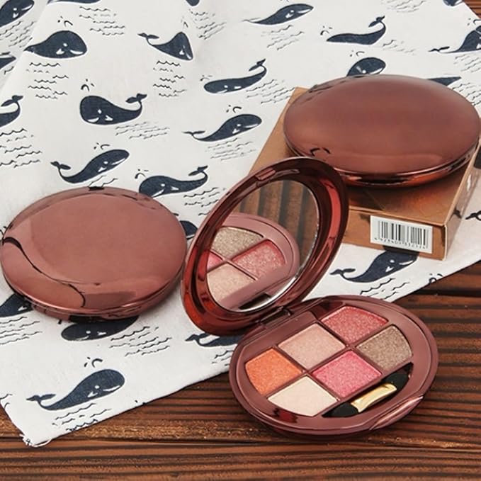 6 Colors Shimmer Eyeshadow Palette with Mirror, Neutral Nude Eye Shadow Matte & Glitter Shades Highly Pigmented Blendable Waterproof Long-Lasting Natural Smokey Eye Makeup Palette for Women 2#