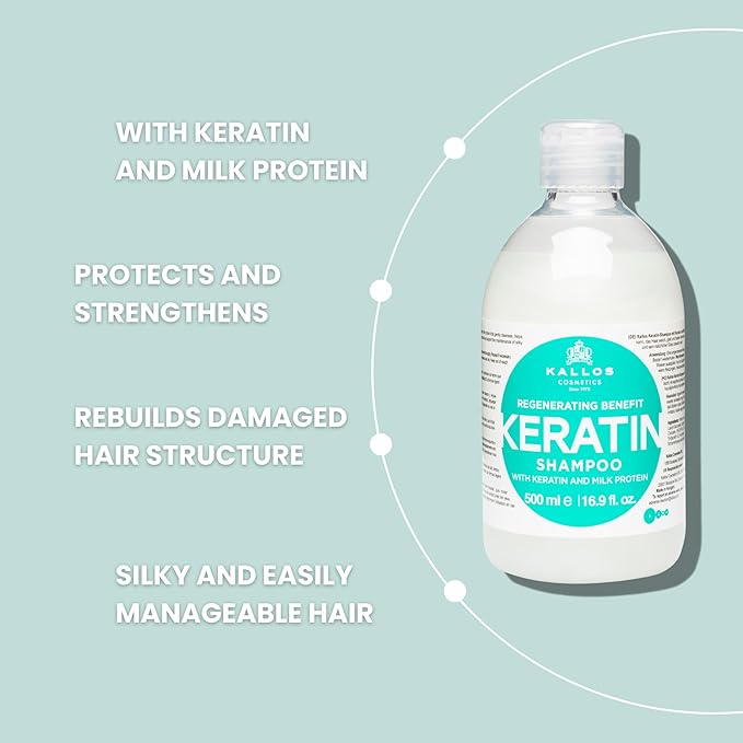 Kallos KJMN Keratin Regenerating Shampoo with keratin and milk protein for dry, damaged and chemically treated hair 500 ml - 16,90 Fl Oz
