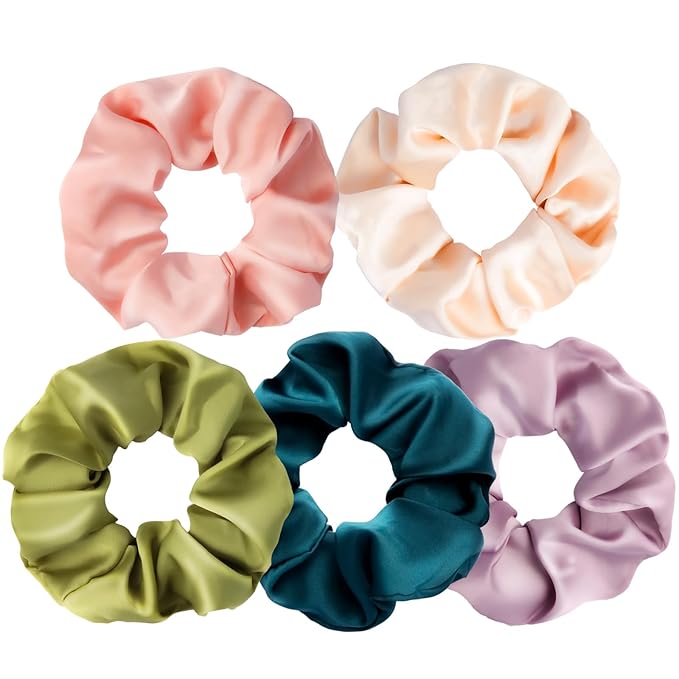 5Pcs Mulberry Silk Hair Ties,Silk Hair Scrunchies for Frizz & Breakage Prevention,No Damage,Elastic Ponytail Holders, Funny Gifts for Girlfriend Her Mon Grandma Daughter