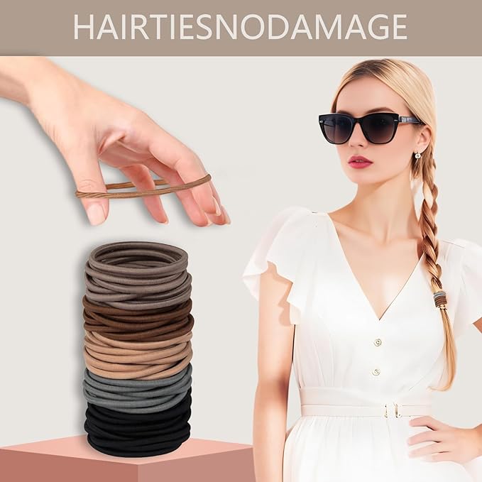 Hair Ties for women 5 styles Hair Elastics(15 No Damage Hair Ties 50 High Elastic Ties 15 Ponytail Holders 2 Bow Hair Clips 20 Snap Hair Clips) Pain-free No Crease multiple colors for all hair types