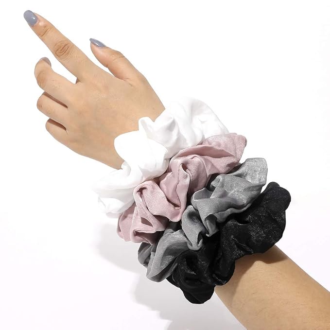 Silk Satin Scrunchies Women Hair Ties - Ivyu Big Scrunchy Ponytail Holder No Crease Hair Bands Soft Elastic No Hurt Your Hair for Vsco Girl Women White Black Gray Pink