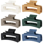 Square Hair Clips 3.5 Inch Medium Claw Clips Rectangle Hair Claw Clips 6 Pack Rubber Paint Jaw Non-Slip Thick Hair Accessories for Women Girls -Neutral