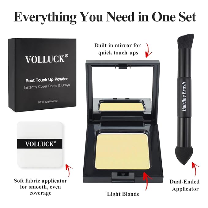 VOLLUCK Root Touch up Powder, Long-lasting Gray Hair Cover up Powder for All Hair Types, Waterproof for Women and Men (Light-Blonde, 0.42 0unce)
