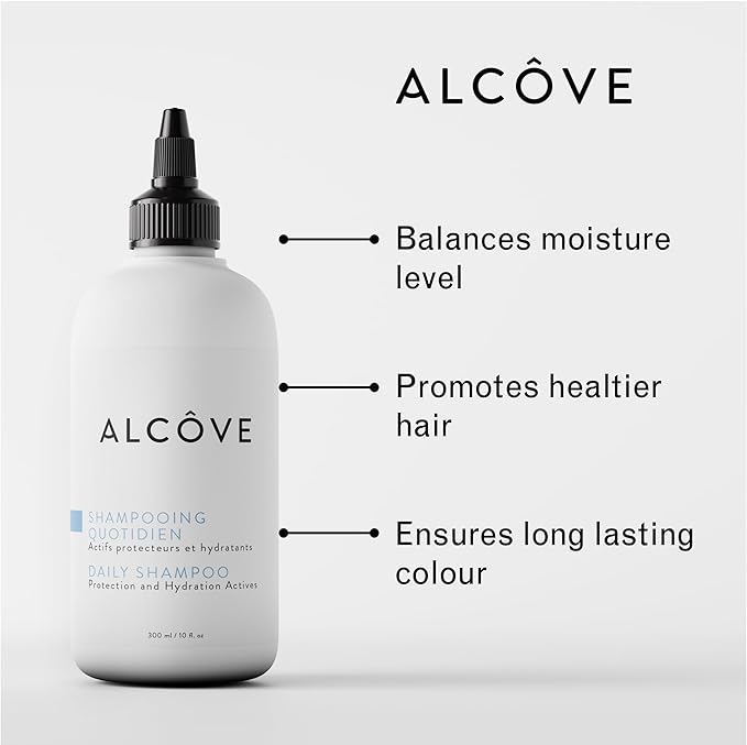 Alcôve - Daily Shampoo - Evening Primrose Oil, Mango Extract, and Argan Oil - Sulfate-Free - All Hair Types - Everyday use - Anti-static - Color-Safe -10oz