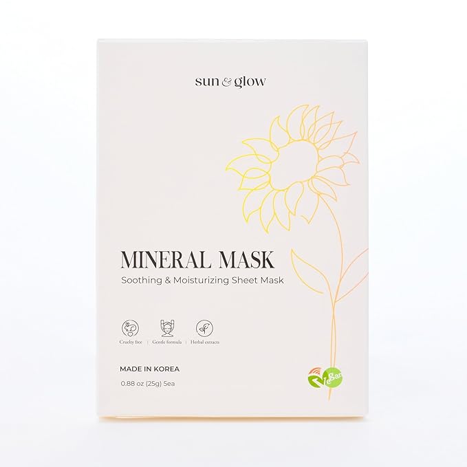 SUN & GLOW VEGAN MINERAL MASK with Pearl Extract Yuzu and Eucalyptus Using Mineral-Rich Deep Sea Water Korean Home Skincare Mask (0.88oz 25g 5Packs)