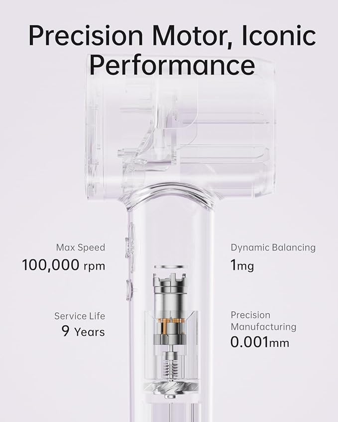 Laifen SE Lite Hair Dryer, Negative Ionic Blow Dryer with 100,000 RPM Brushless Motor for Fast Drying, High-Speed Low Noise Thermo-Control Hair Dryer with Lightweight Design and 2 Nozzles