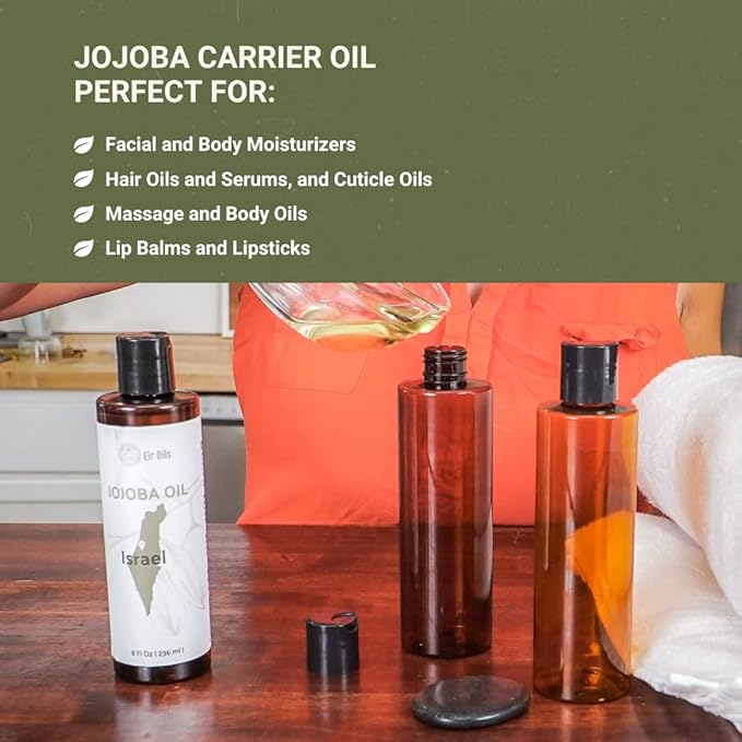 Jojoba Oil - Direct from EIR Oils' Farm in Israel - 100% Pure Carrier Oil for Hair, Face, and Skin - Hand-Picked, Cold-Pressed Carrier Oil (16oz)