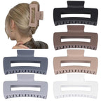 4 Inch Big Hair Claw Clips 6 Pcs Large Claw for Thick Hair Square Hair Clips for Women Rectangle Hair Clips Nonslip Acrylic Banana Jaw Clips Hair Accessories for Girls (Brown Grey)