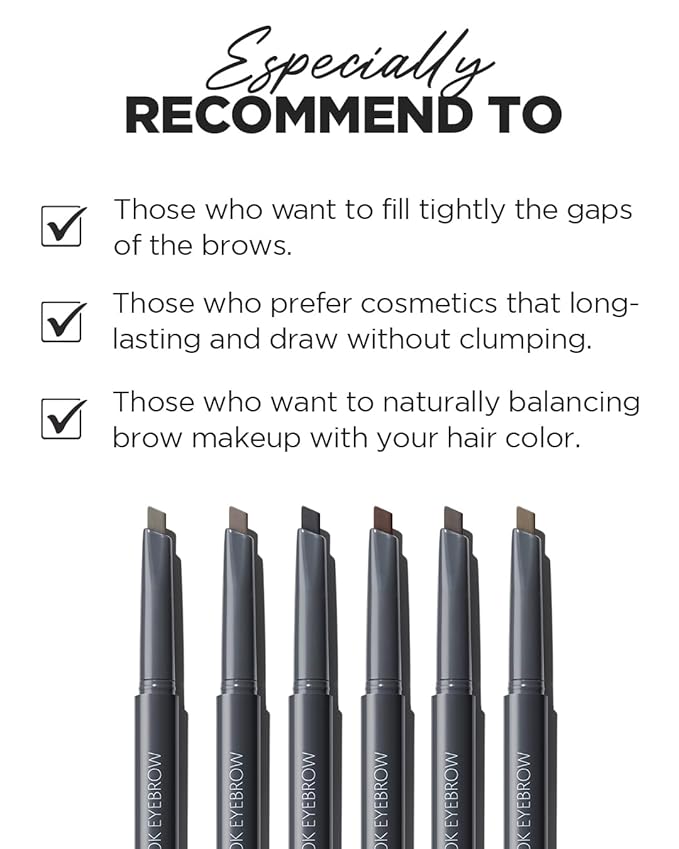 THESAEM Artlook Eyebrow Definer Pencil with Spoolie Brush 04 Black Gray – Long Lasting Eyebrow Makeup for Soft Textured with Vitamin E - Triangular Pencil