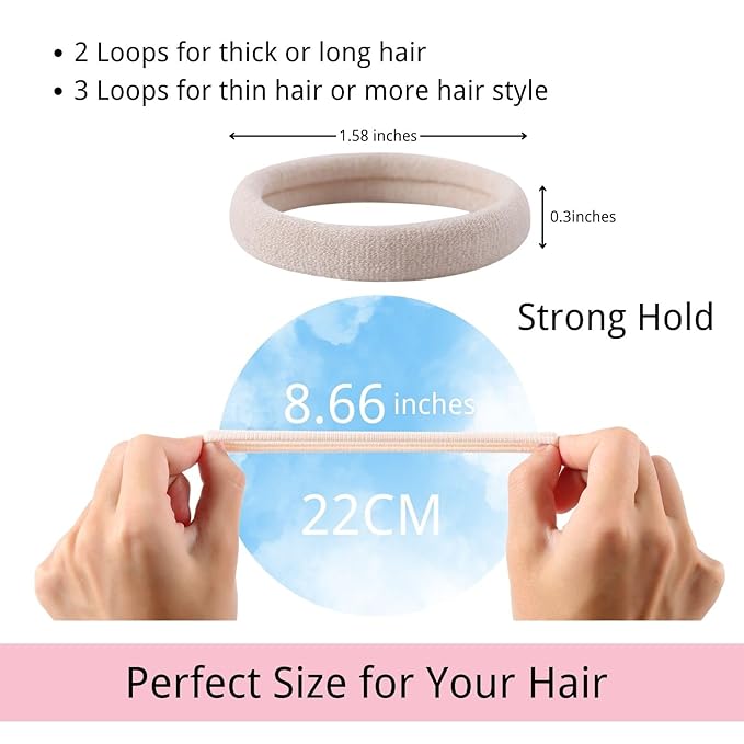LuSeren 120 Pcs No Damage Hair Ties for Thick Hair, Large Soft Seamless Nylon Hair Elastics for Women, Ponytail Holders, Hair Accessories – Blonde