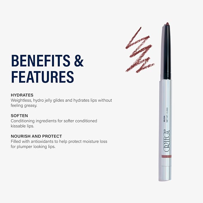 Ortega Beauty Soft Contour Lip Liner By Etienne Flex Precision Tip, Infused with Blue Agave For Defined and Plump Lips