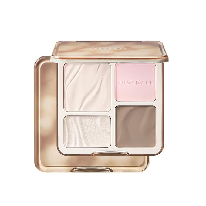 JUDYDOLL Highlight & Contour Palette, All-in-One Matte Highlighter Contour Compact, Blendable Face Makeup for Beginners, for All Skin Tones, Stocking Stuffers (04 Blush Shadow Palette)