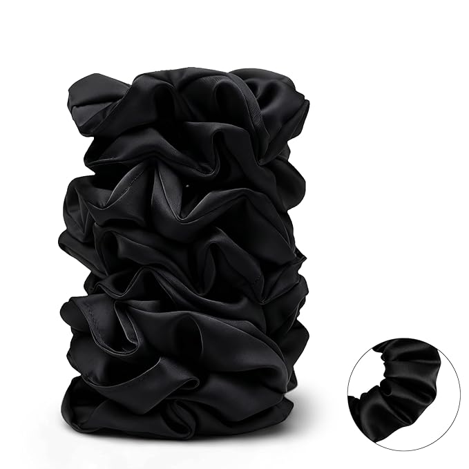 Satin Scrunchies for Women – 8PCS Black Silk Hair Ties – No Crease, Frizz-Free, Gentle Elastic Hair Bands for Thick & Thin Hair, Soft & Stylish Hair Accessories Gifts