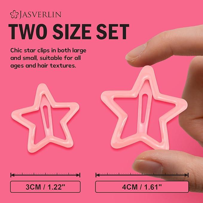 36 Pcs Star Snap Hair Clips, Y2k Colorful Cute Barrettes for Women Girls, Thick Fine Non-Slip Hairclips Accessories Glitter Kawaii Rave Assorted Size Style (Pink)