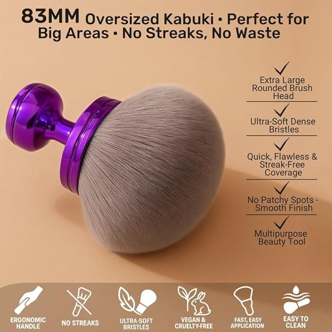 Extra Large Kabuki Self Tanner Brush – Vegan Tanning Applicator for Streak-Free Tan, Full Body Foundation, Sunscreen, Bronzer, Mousse, Lotion, Shimmer, Body Makeup & Professional Tanning Brush