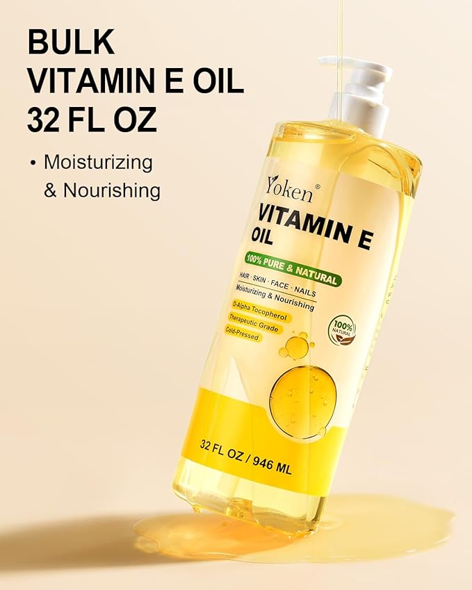 Vitamin E Oil 32 Fl Oz Organic Vitamin E oil for Skin Bulk Vitamine oils for Face Perfect DIY Bath and Body Oil Cold Pressed Hexane Free Non-GMO Gluten Free Formula
