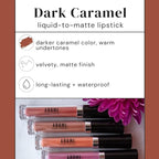 Aromi Matte Liquid Lipstick | Brown Nutmeg Lip Color, Long Wear, Transfer Proof, Paraben, Phthalate, + Gluten Free, Waterproof, Waterproof, Vegan (Dark Caramel)