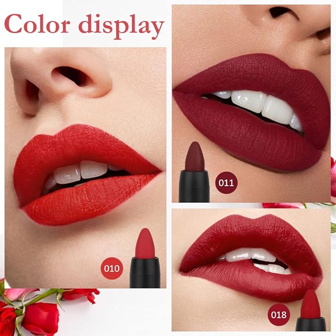 evpct 3Pcs Dark Red Lip Liner Pencil Set, Deep Ruby Red Matte Lipstick Long Lasting for Women, Lipstick and Lip Liner Crayon Set, Lipliner Pencil, Magic Lipsticks 24 Hours Original 10&11&18
