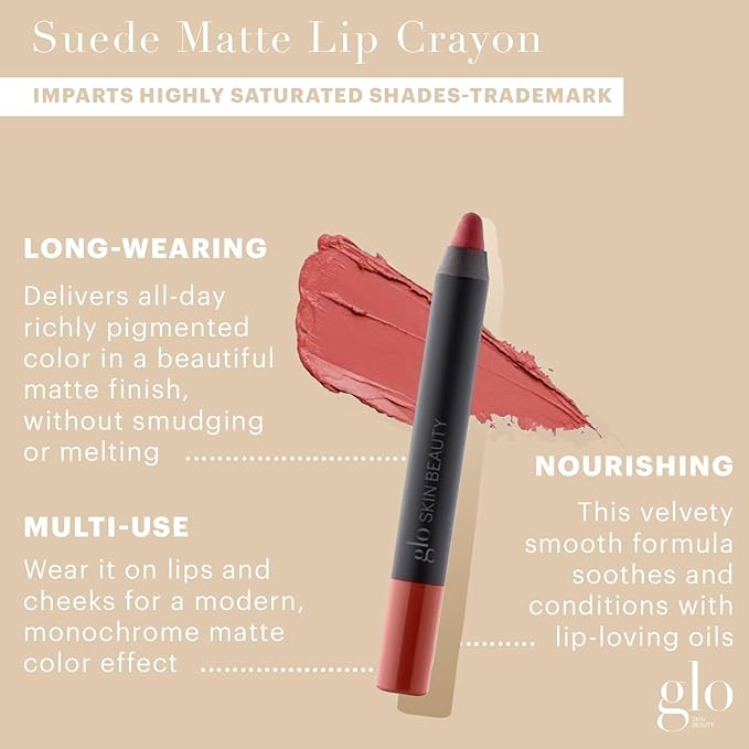 Glo Skin Beauty Suede Matte Lip Crayon (Trademark) - Longwearing Formula Stays On All Day, With Conditioning Shea Butter + Mango Seed Oil for a Velvety Smooth Finish