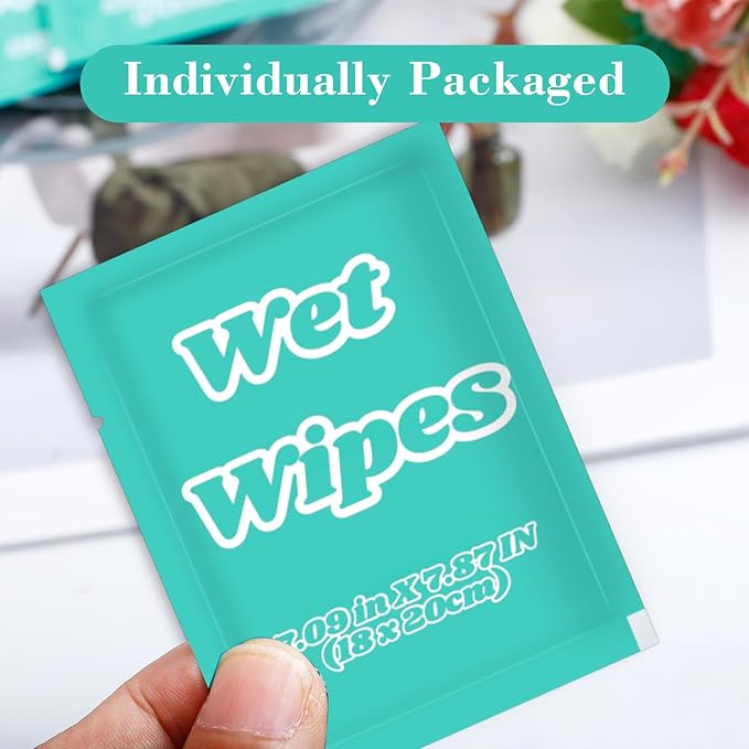 200 PCS Wet Wipes Individually Wrapped, Disposable Wet Wipes Bulk, Travel Size Wipe with Vitamin E & Aloe, Skin Cleansing Wipe for Hands Butt Restaurant Barbecue Daily Use, 7.1 x 7.87 inch