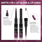 evpct 1Pcs Dark Purple Plum Matte Lip Liner and Liquid Lipstick Stain Makeup Set for women, Purple Long Lasting Smudge Proof Lipstick labiales matte mate larga duracion listip 24 hours originales,01#