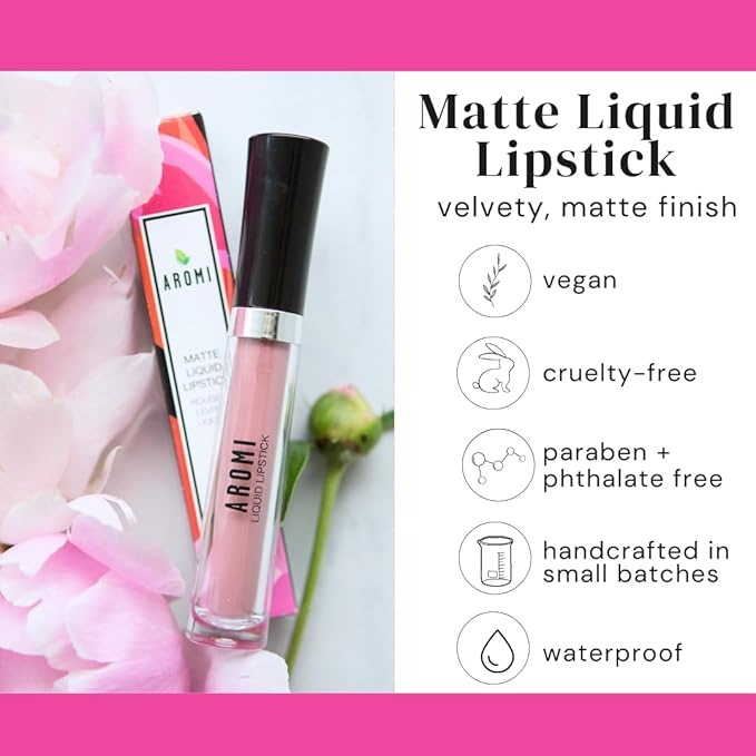 Aromi Matte Liquid Lipstick | Light, Pale Pink Lip Color, Long-Lasting, Smudge Proof, Vegan, Cruelty-free, Parabn and Phthalate Free (Blush Nude)
