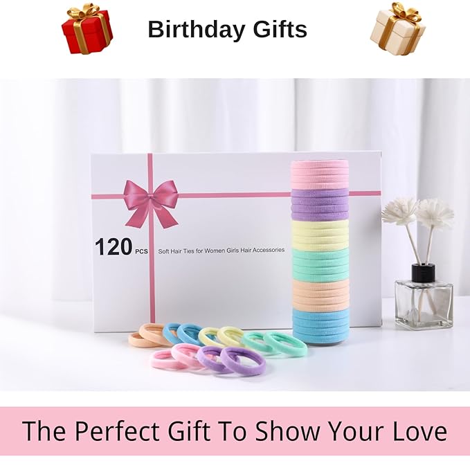 LuSeren 120 Pcs No Damage Thick Hair Ties, Large Soft Seamless Nylon Cloth Hair Elastics for Women, Light Color