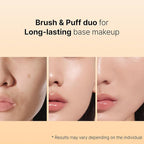 THE TOOL LAB All Day Fitting Duo (Glow type) - Premium Base Makeup Set for Liquid Cream Powder Foundation, Buffing Blending Face Brush, Sponge, Portable Case - 1.1" Flat Top Brush