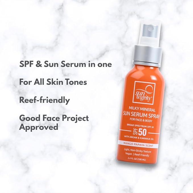 Milky Mineral Sun Serum Spray for Face & Body - Broad Spectrum SPF 50, 3.4oz